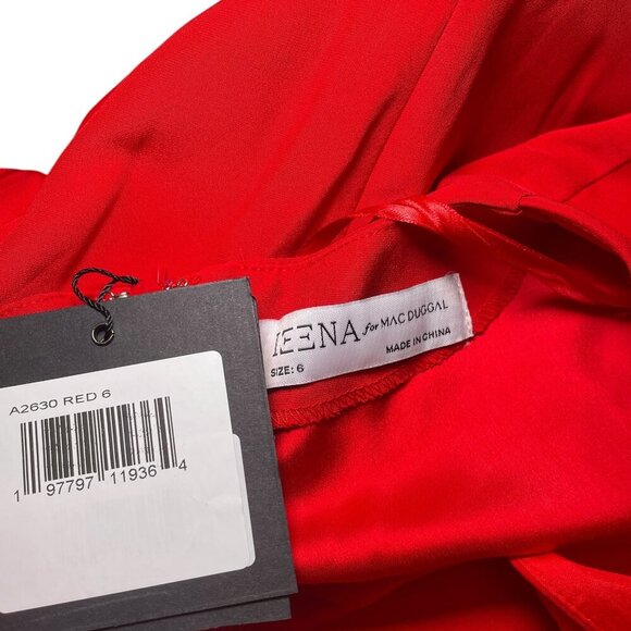 Mac Duggal Red Gown Size 6 NWT Ieena A2630 Cutout Puff Sleeve Dress - Picture 5 of 5